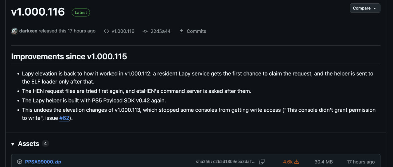 Página de releases da Prospero Store no GitHub, com o PPSA99000.zip