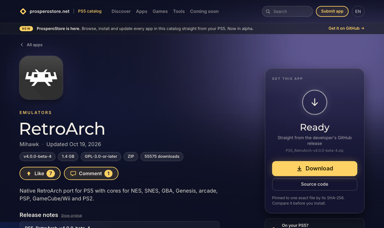 RetroArch na Prospero Store