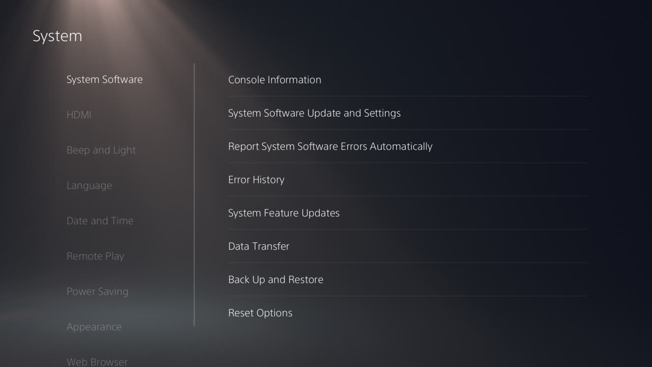 Tela de Sistema do PS5, com a opção Informações do console