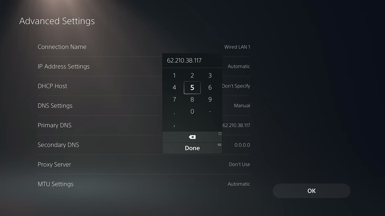 DNS primário configurado manualmente