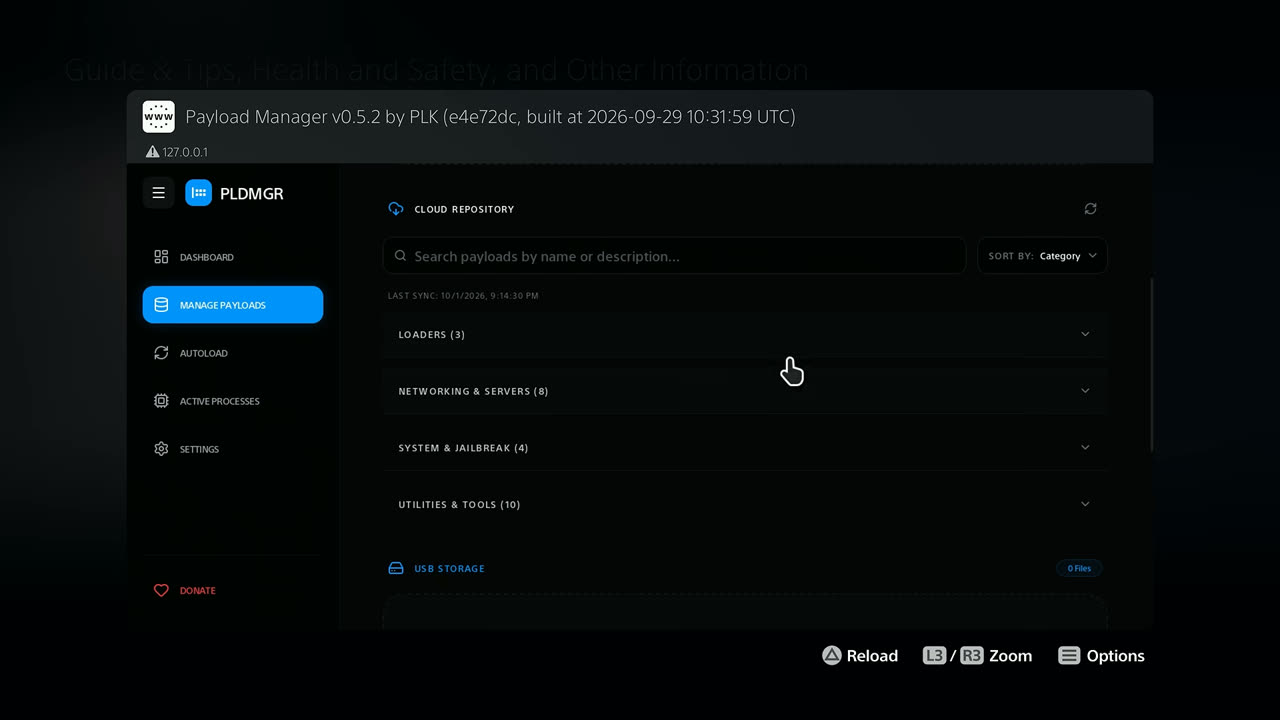 Repositório de payloads no Payload Manager